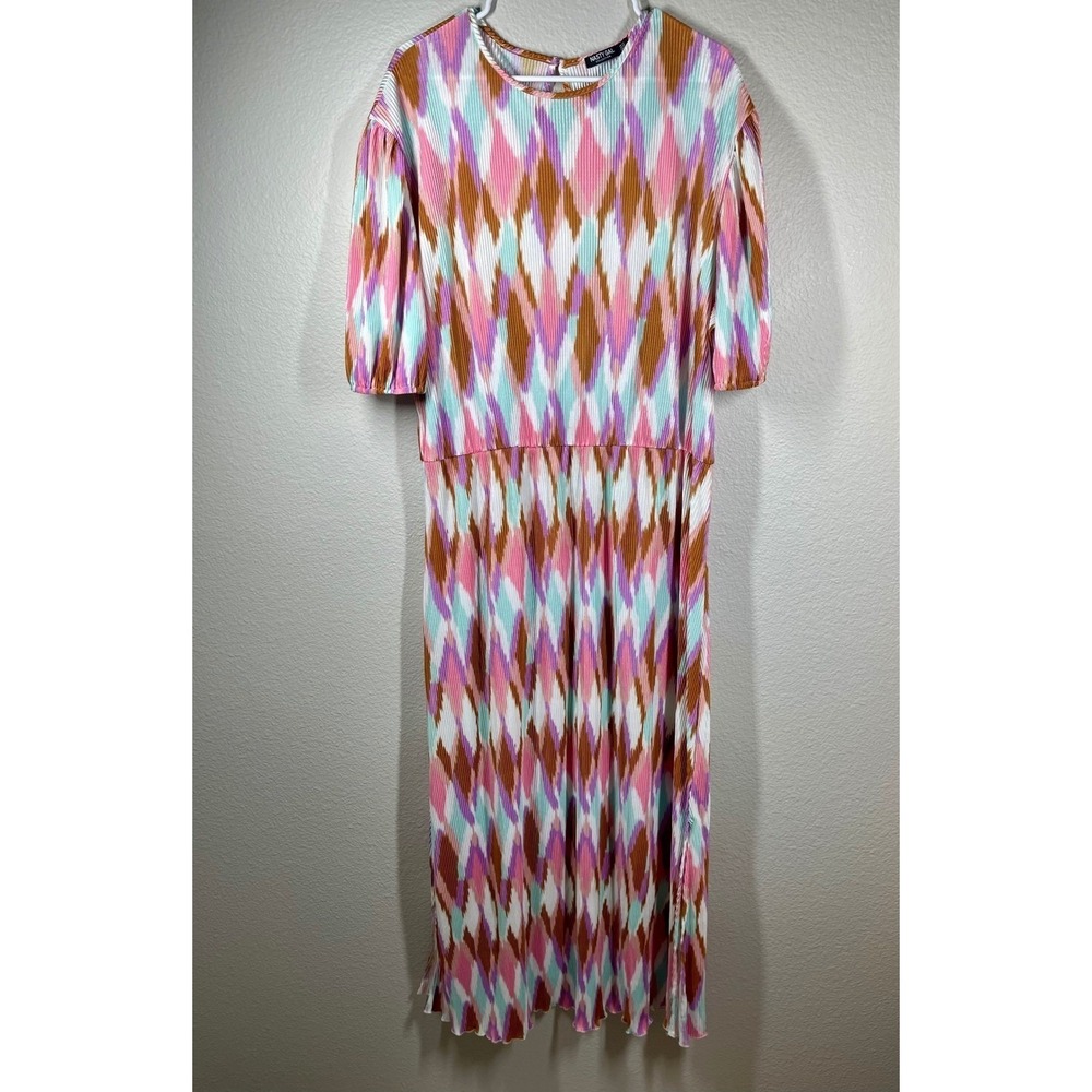 Nasty Gal Collection Pleated Maxi Dress Geometric Print  RainbowWaist Size 18